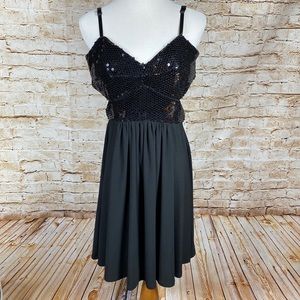 Vtg Fredericks of Hollywood Black Sequin Cocktail Dress